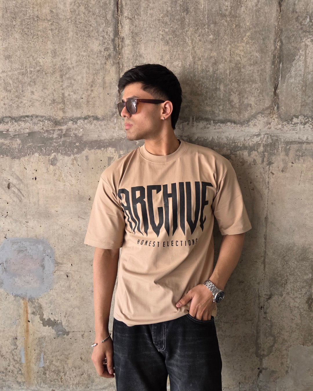 Beige Short-Sleeved, Oversized T-shirt