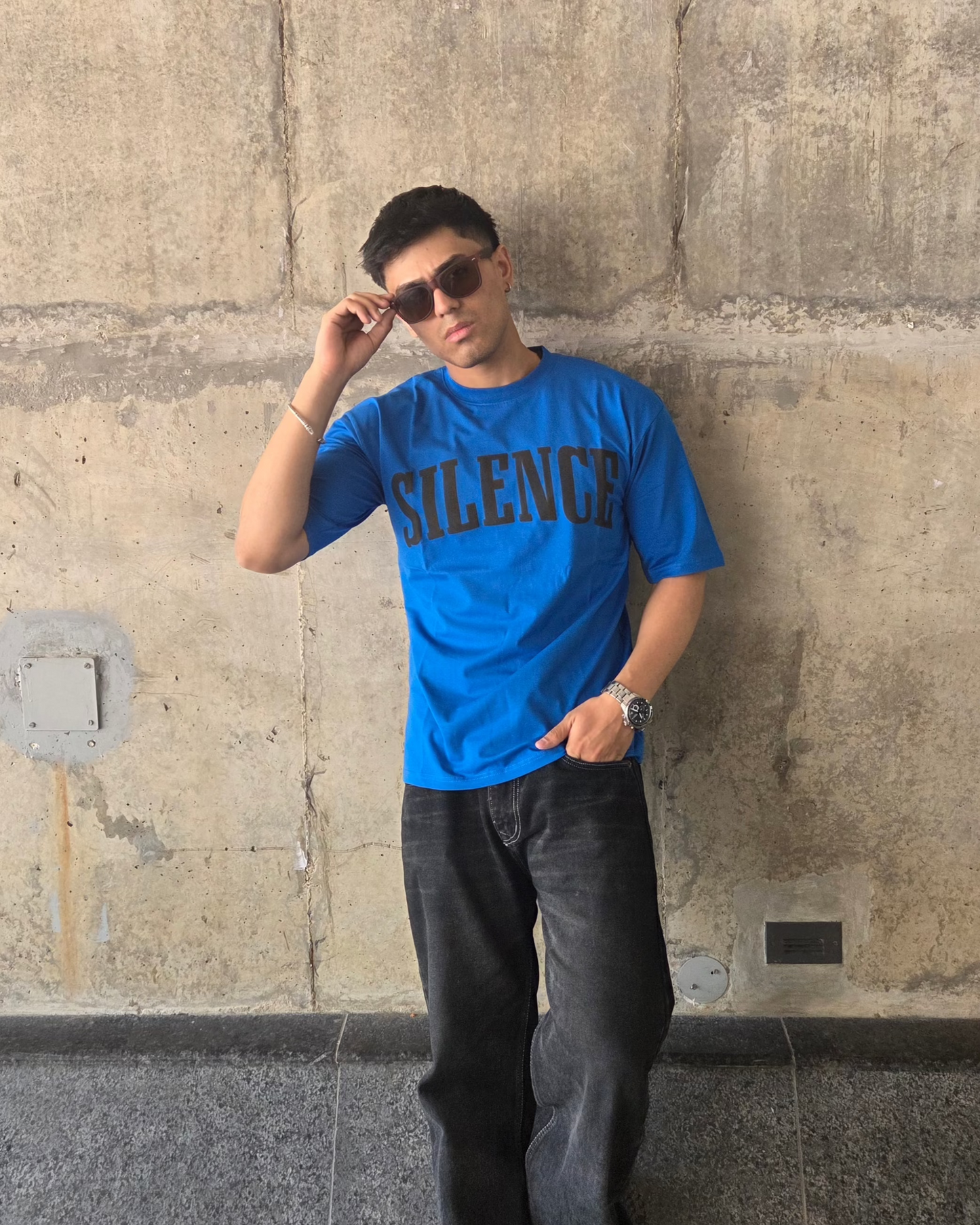 Dark Blue Short-Sleeved, Oversized T-shirt