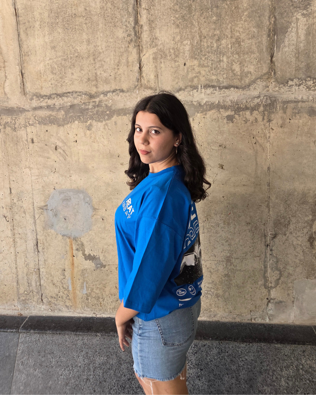 Dark Blue Short-Sleeved, Oversized T-shirt