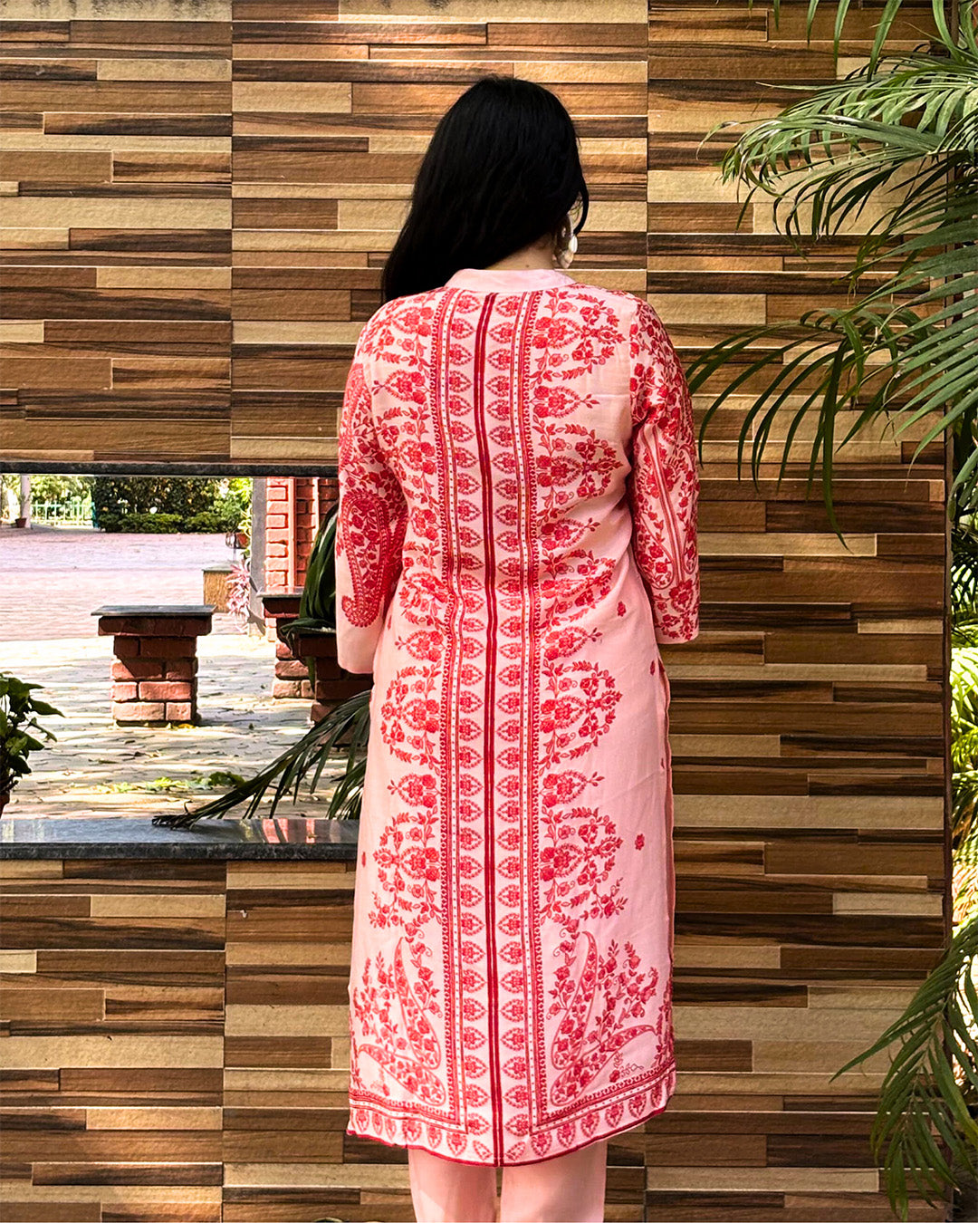 floral pink printed design kurta set