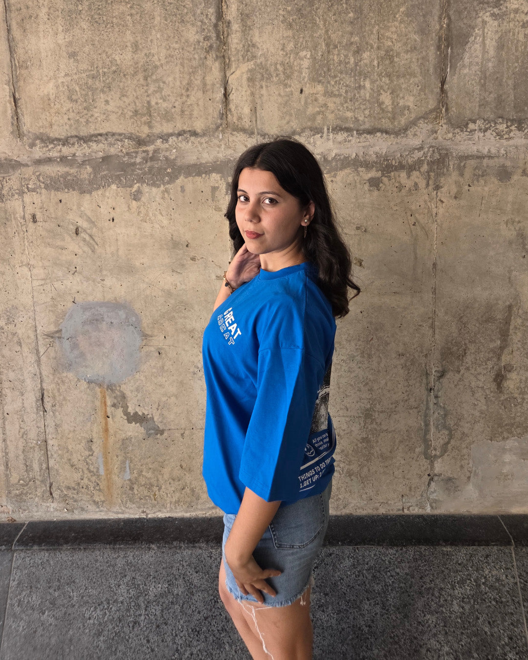 Dark Blue Short-Sleeved, Oversized T-shirt