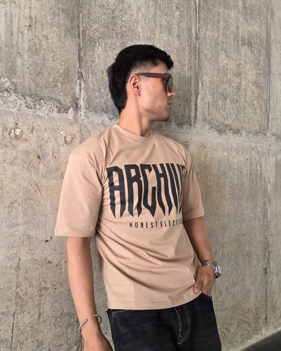 Beige Short-Sleeved, Oversized T-shirt