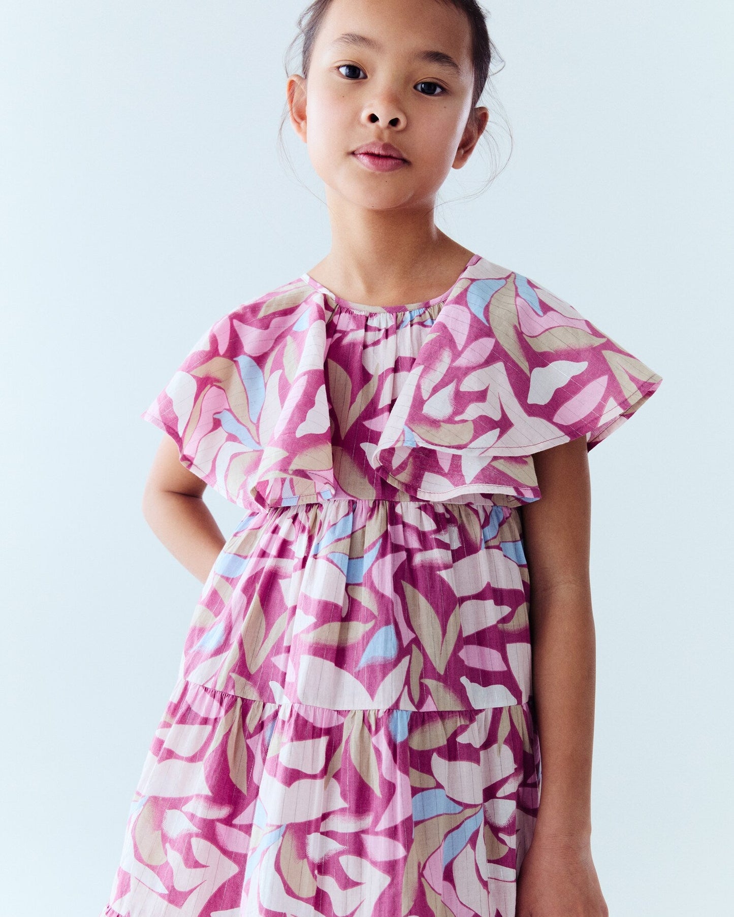 Purple Color With Leaf Pattern Kids Frock