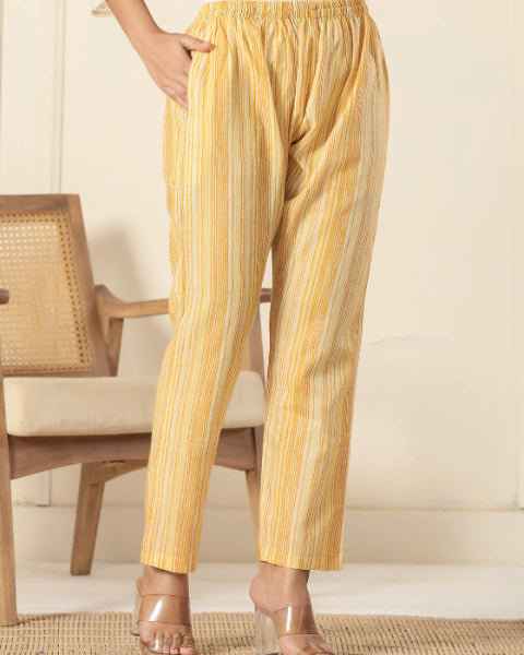 Yellow Floral Print V Neck 3 Pcs Suit