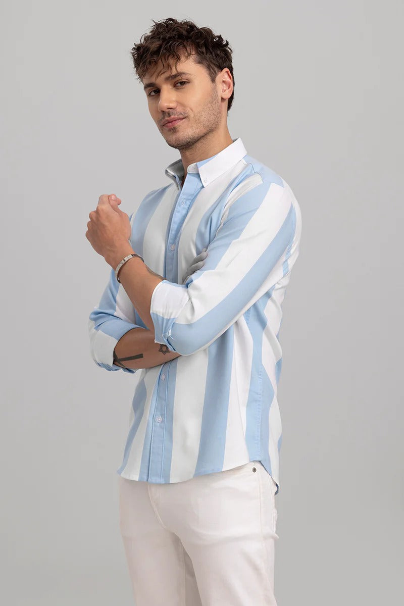 Premium Oxford Cotton Blue Stripes Casual Shirt (SF)