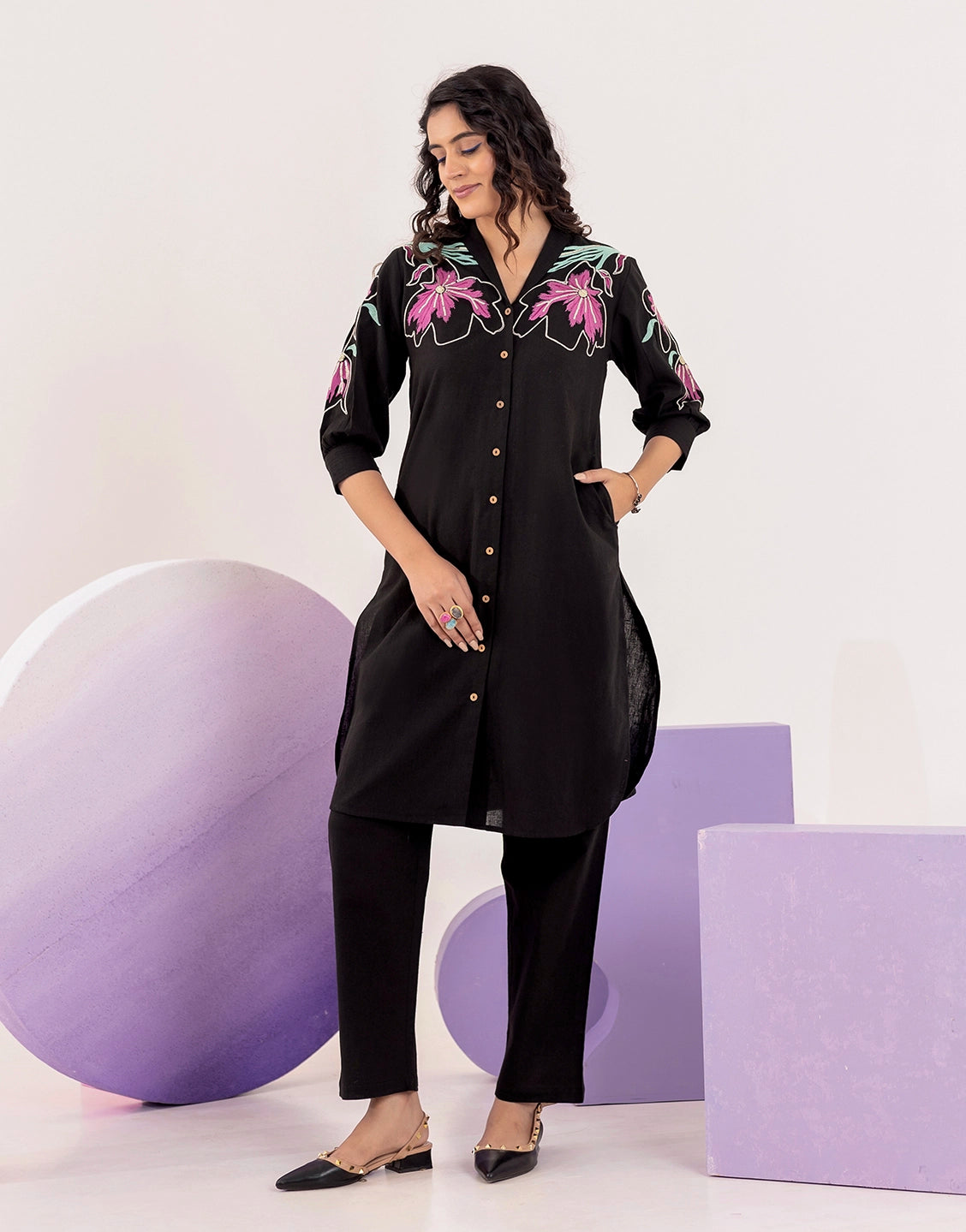 Avery black embroidered co-ord set trooking