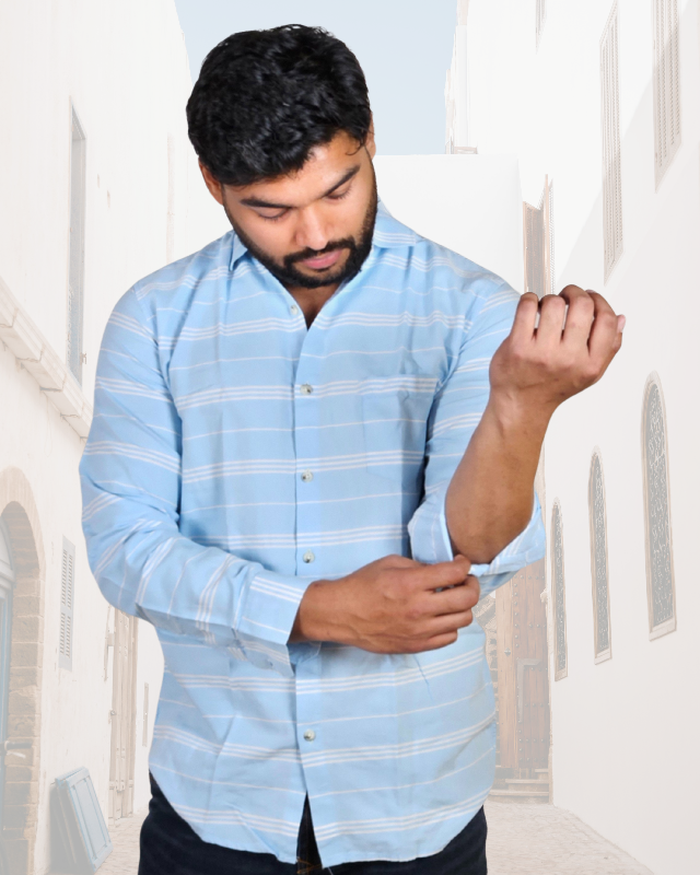 Casual Oxford Cotton White Stripes on Blue Shirt (SF)