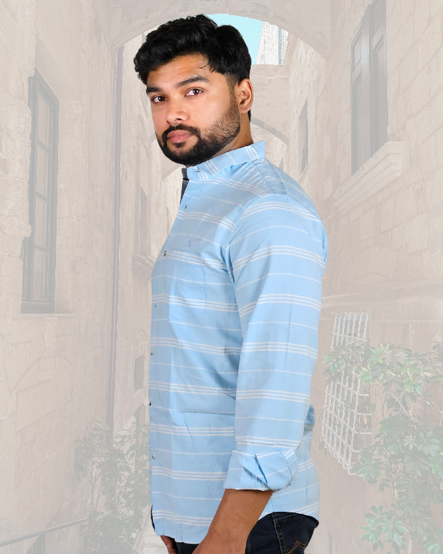 Casual Oxford Cotton White Stripes on Blue Shirt (SF)
