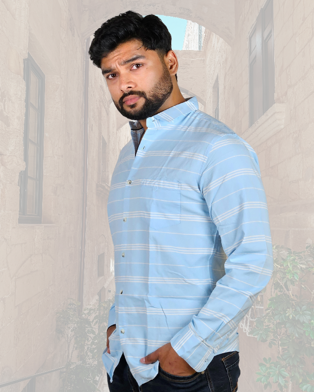 Casual Oxford Cotton White Stripes on Blue Shirt (SF)