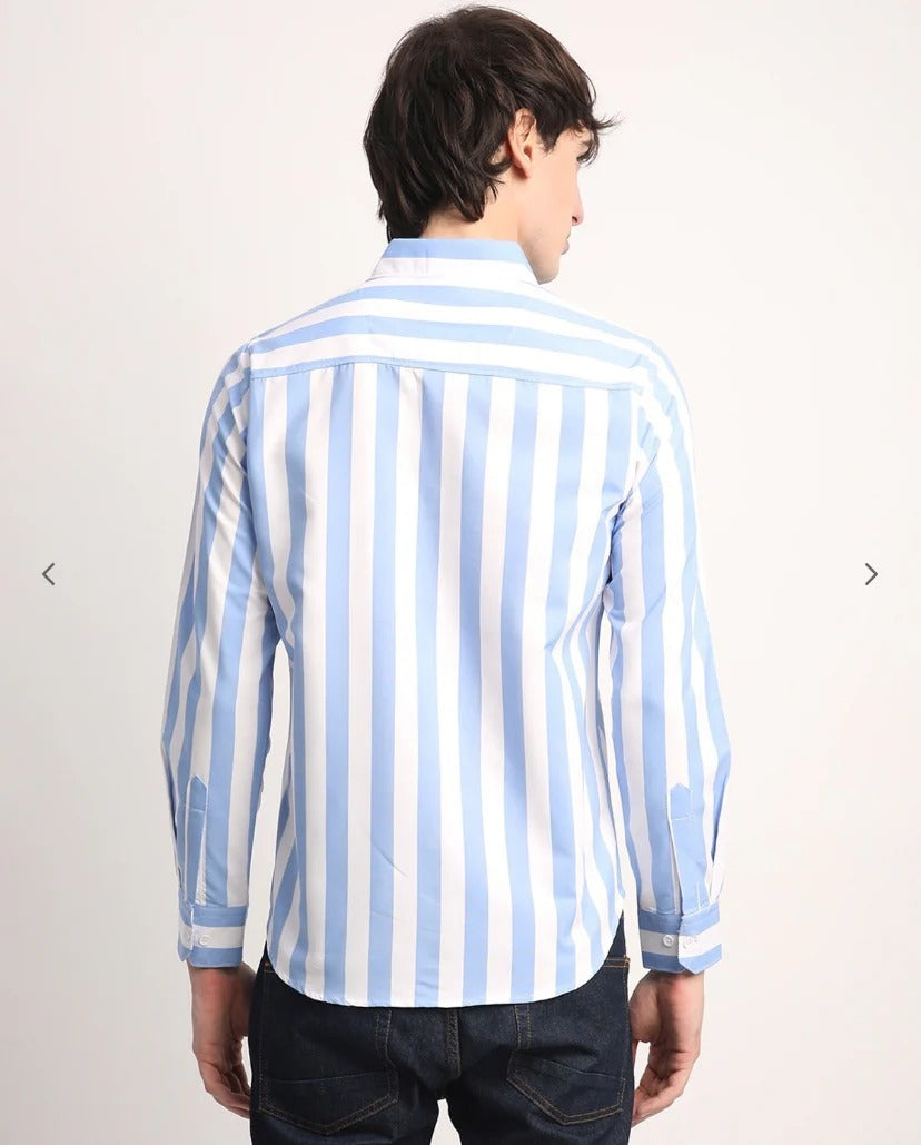 Premium Oxford Cotton Blue Striped Shirt (SF)