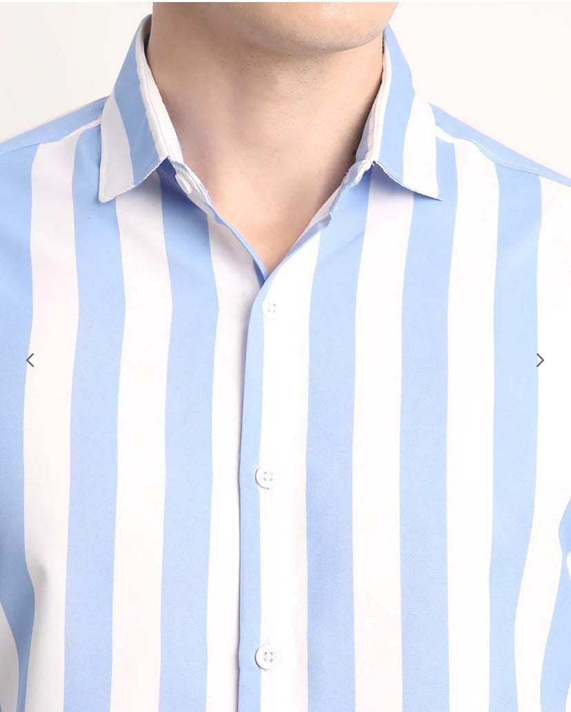 Premium Oxford Cotton Blue Striped Shirt (SF)