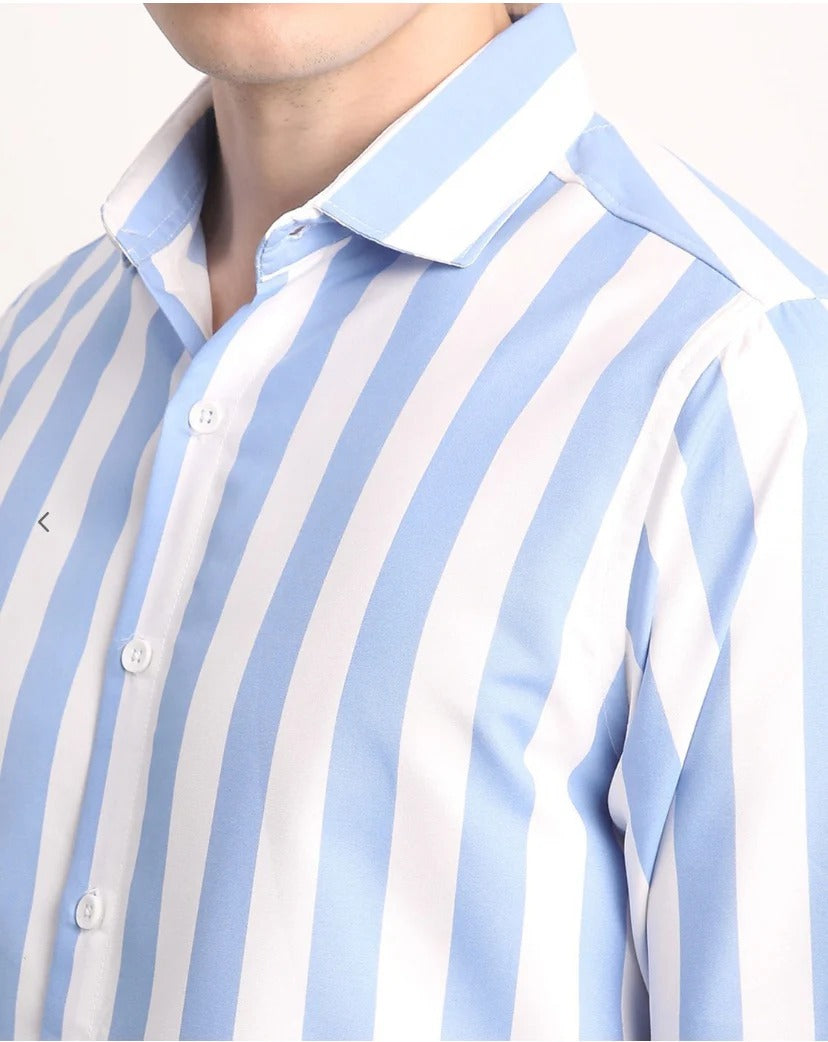 Premium Oxford Cotton Blue Striped Shirt (SF)