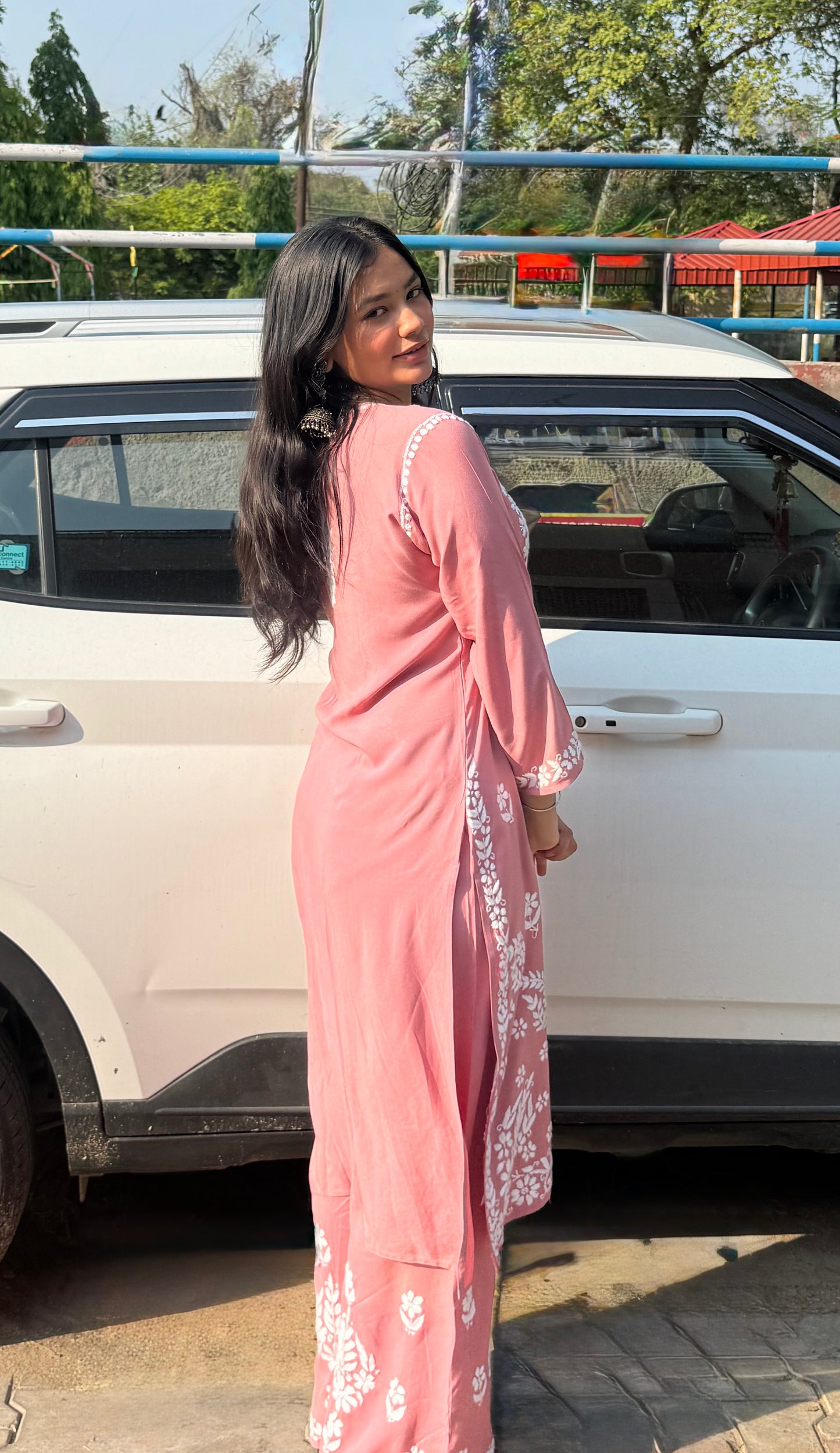 2 Pcs Onion Pink Chikankari Kurta Set