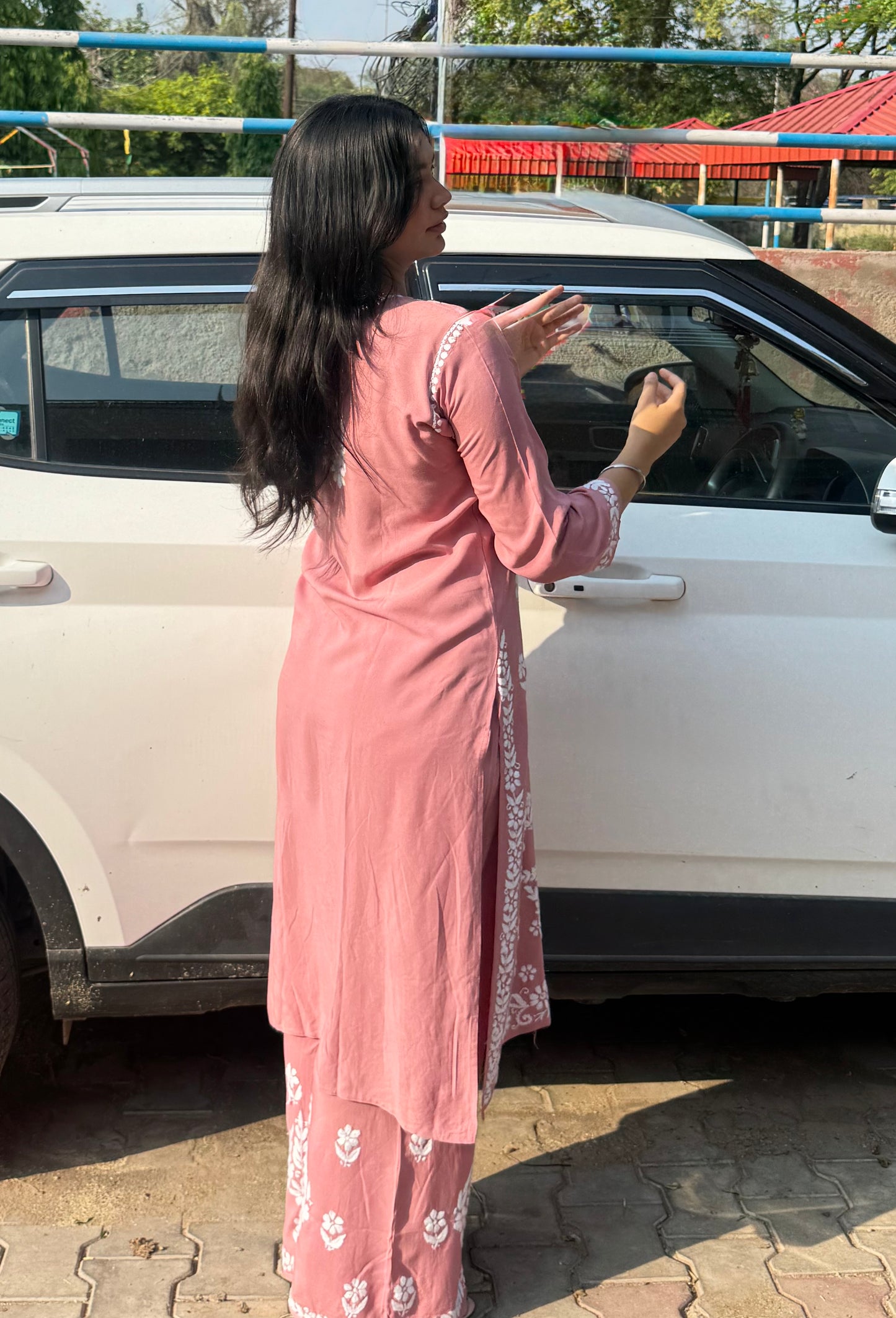 2 Pcs Onion Pink Chikankari Kurta Set