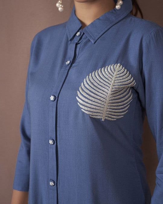 Navy blue embroidered top new design trooking