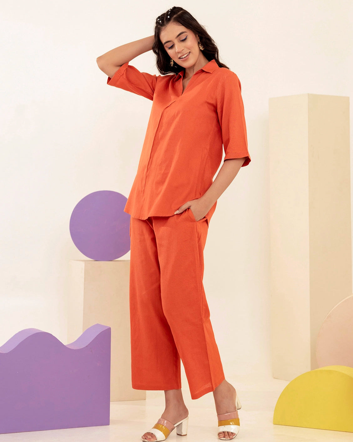 orange co-ord set 2 piece set