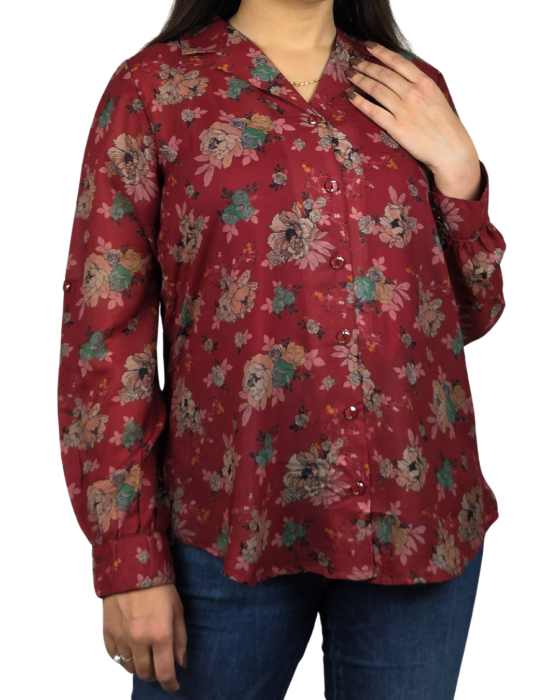 Maroon Floral Print Victoria Shirt With Spaghetti