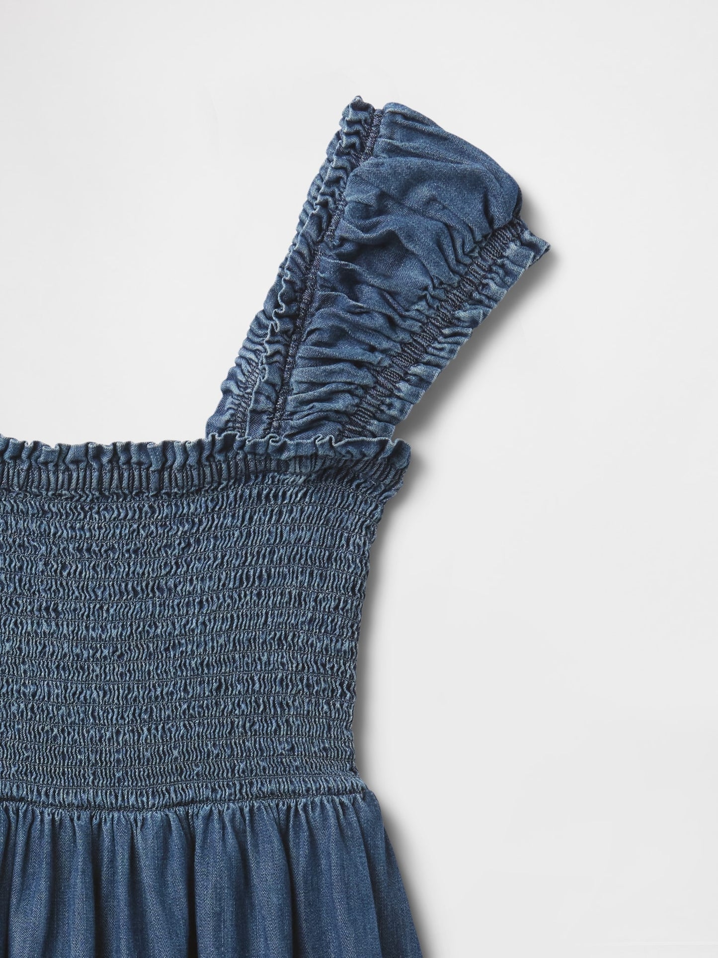kid's Blue Denim Sleeve Less Tiered Dress