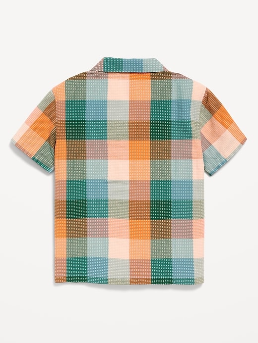 Multi Plaid Short-Sleeve Textured-Dobby Shirt for Boys