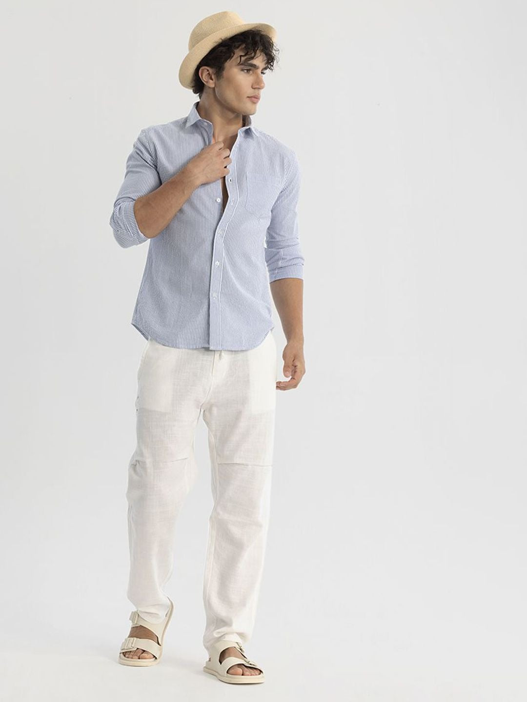 Premium Oxford Cotton White Stripes Casual Shirt (SF)