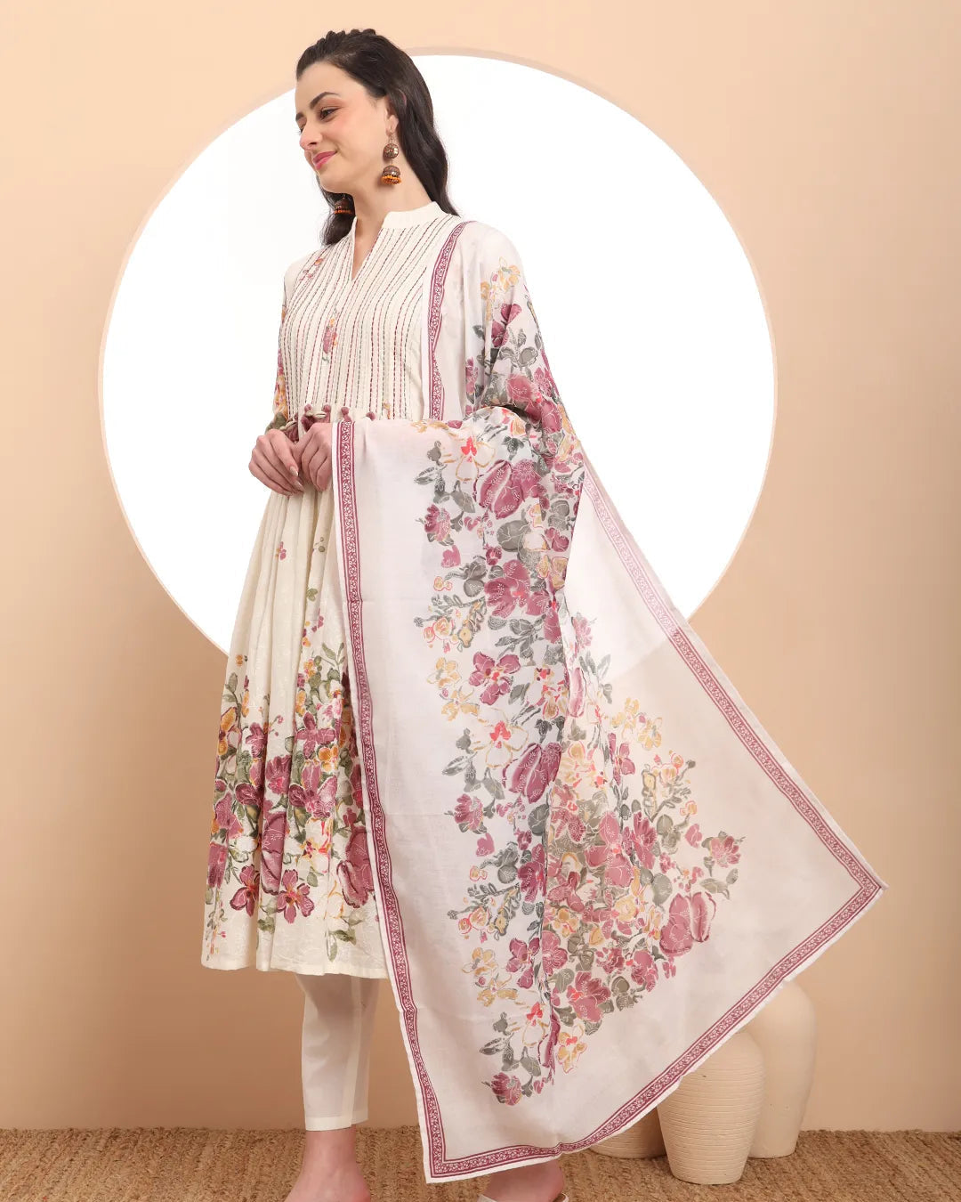 Blue Fusion With White-Tassel Work Malchanderi 3 Pcs Kurta Set