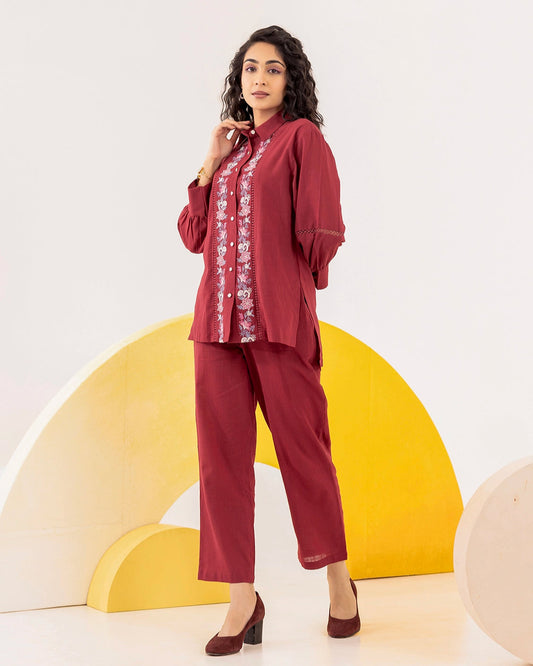 Red Floral Embroidered co-ord set