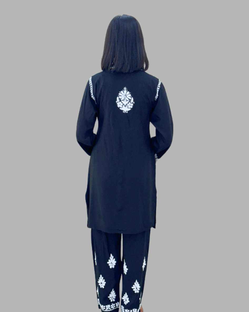 black embroidered chikankari kurta set for women_trooking fashions