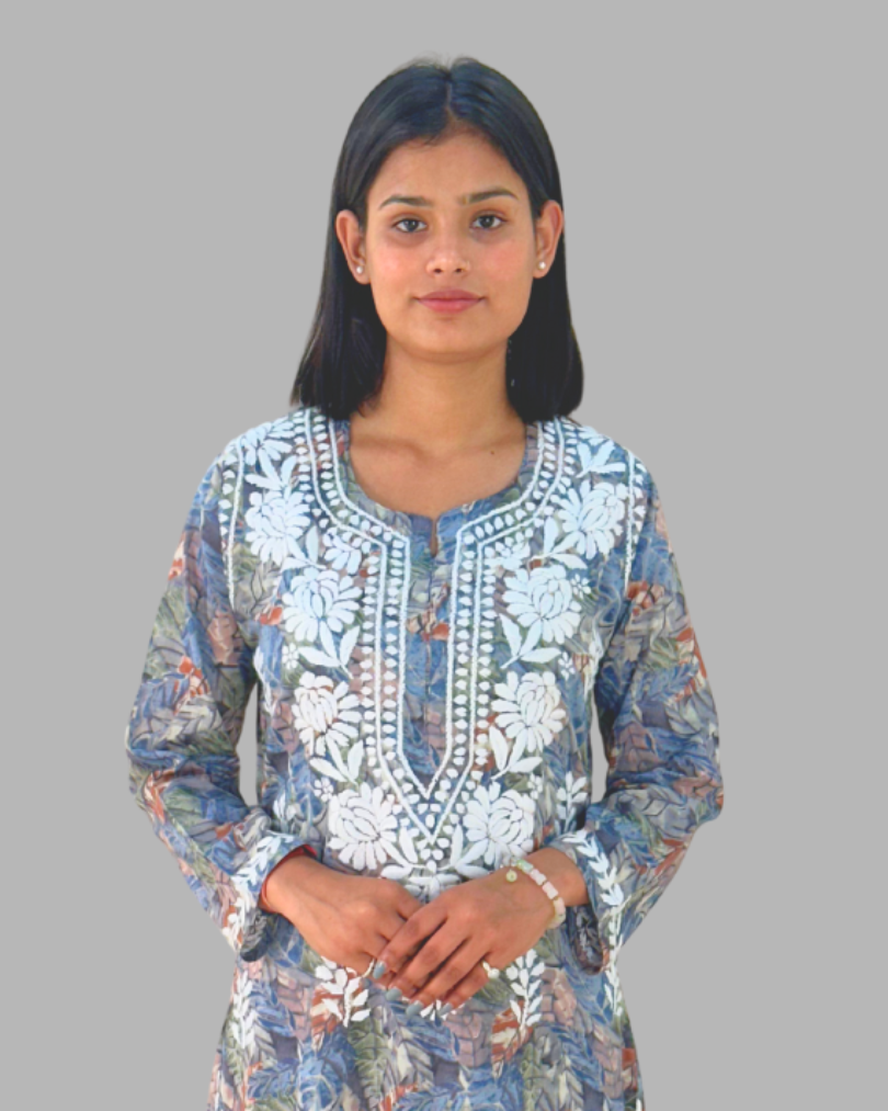 2 Piece floral chikankari long kurta trooking