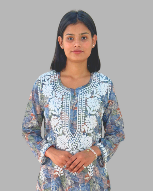 2 Piece floral chikankari long kurta trooking