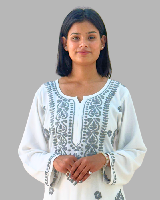 2 Pcs Cotton Chikankari Solid Long Kurta Set