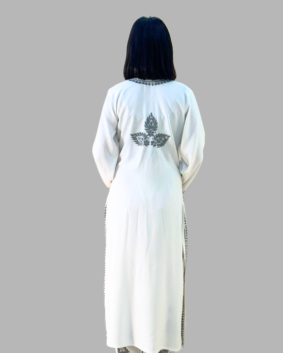 2 Pcs Cotton Chikankari Solid Long Kurta Set