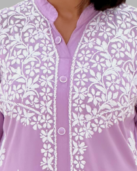 Lavender Floral Chikankari Long Kurta Set for women_trooking fashions