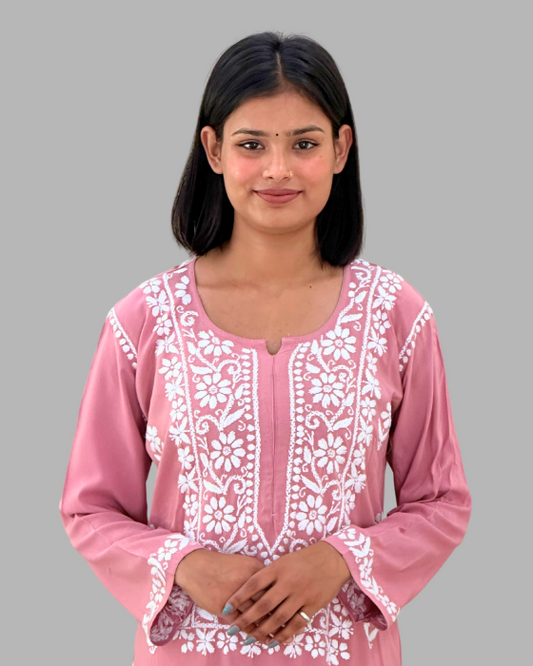 Onion Pink Chikankari Kurta Set Trooking