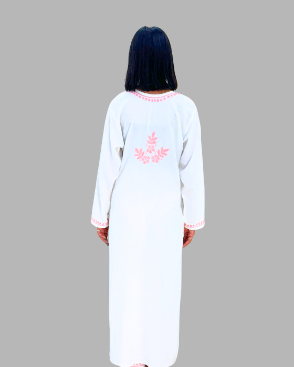 white & pink embroidered chikankari kurta set for women_trooking fashions