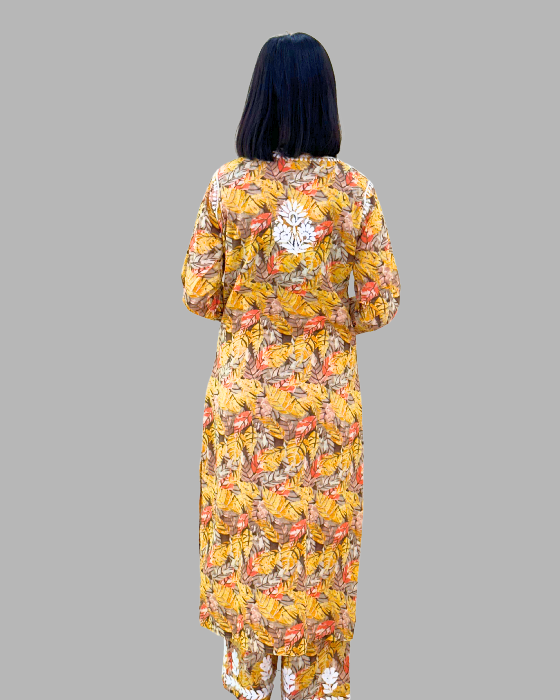 Yellow Chikankari Long Kurta Set 2 piece