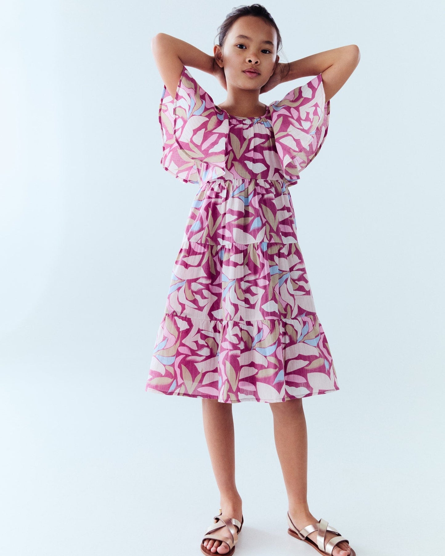 Purple Color With Leaf  Pattern Kids Frock