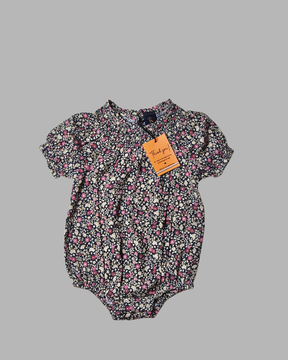 Cream Cotton Dobby Embroidered Romper For Toddler