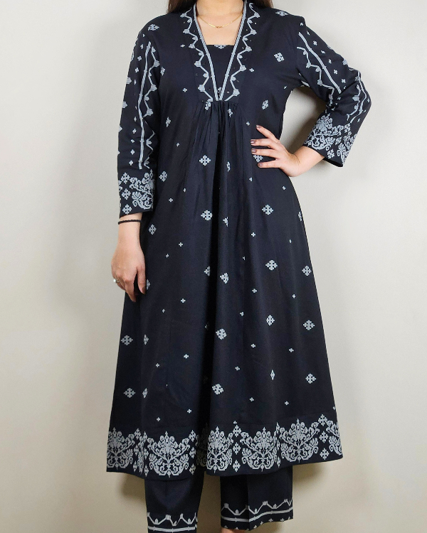 Teal V Neck 2 Pcs Anarkali Kurta Set