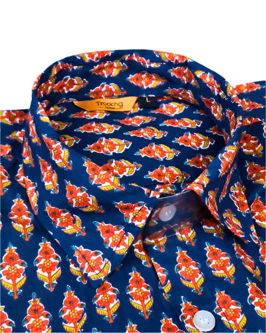 Blue Jaipuri Full Sleeve Printed Shirt for Men