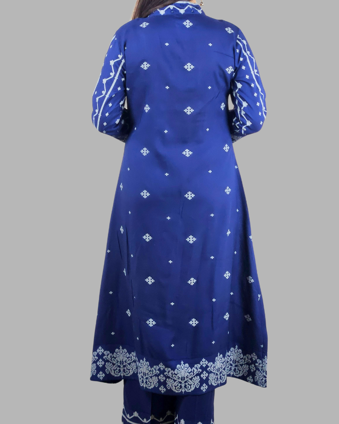 Blue V Neck 2 Pcs Anarkali Kurta Set
