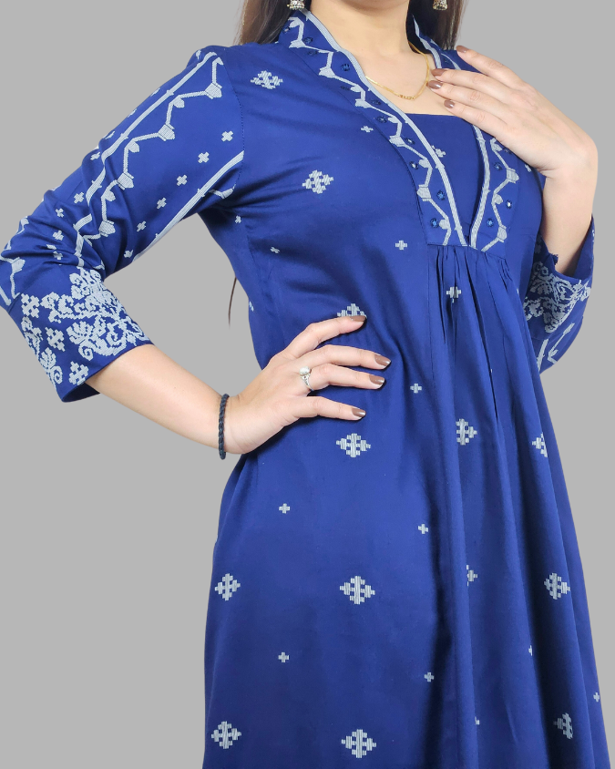 Blue V Neck 2 Pcs Anarkali Kurta Set