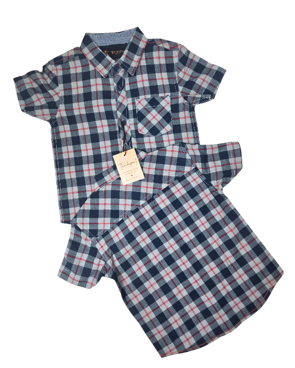Boy's Grey and Blue Checks Shirts