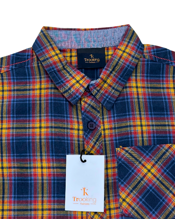 Boy's Navy Blue with yellow Checks Shirt