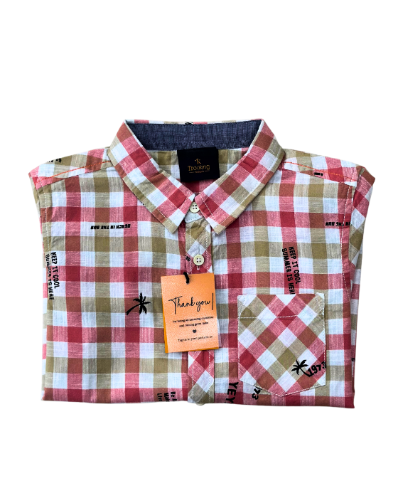 Boy's Pink with Brown Checks Shirt