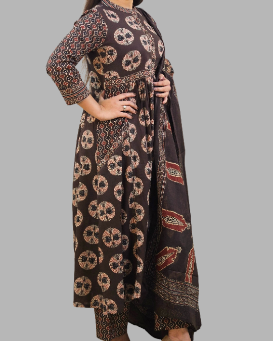 Brown Kota Dori  Dori Anarkali 3 Pcs Kurta Set