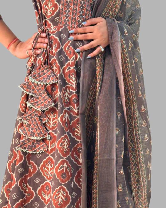 Brown rust kota dori embroidery kurta set