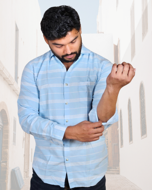 Casual Oxford Cotton White Stripes on Blue Shirt (SF)