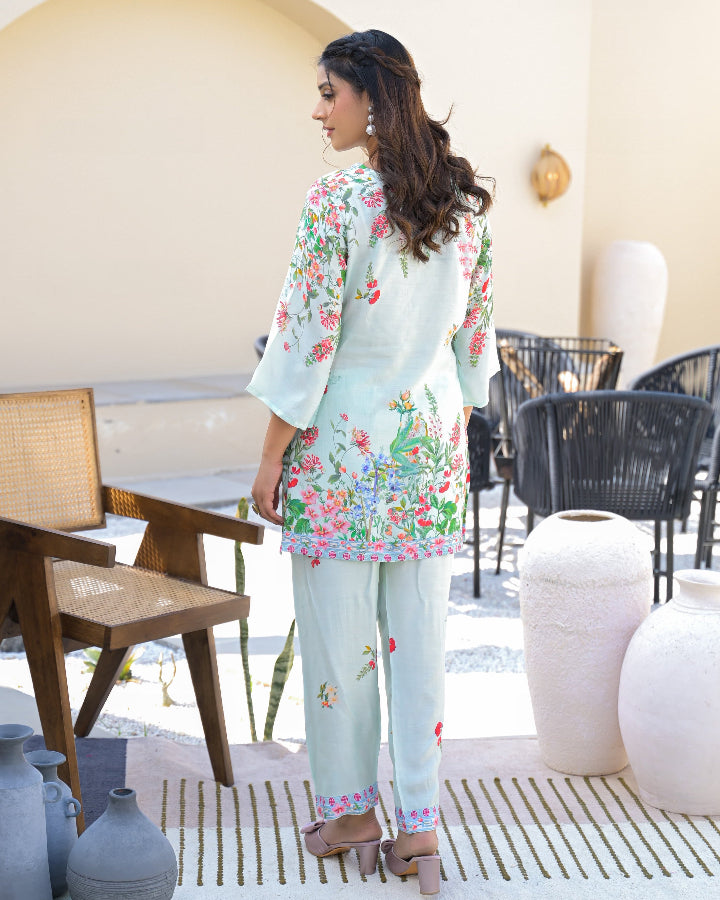 Celadon Green Floral Digital Print 2 Pcs Co-ord Set