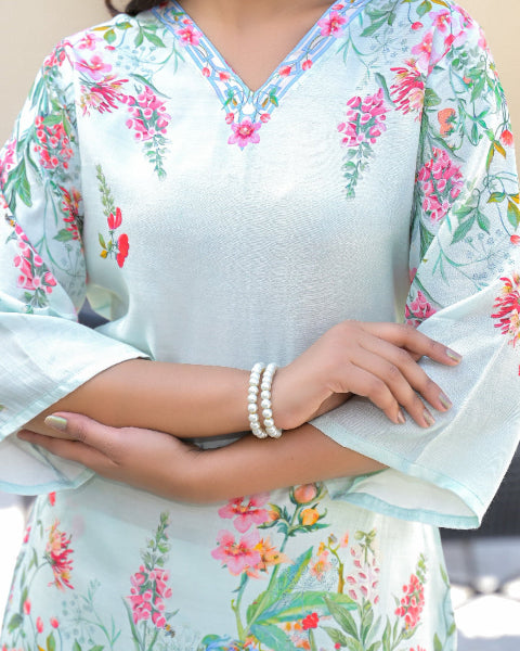 Light Pink Floral Digital Print 2 Pcs Co-ord Set