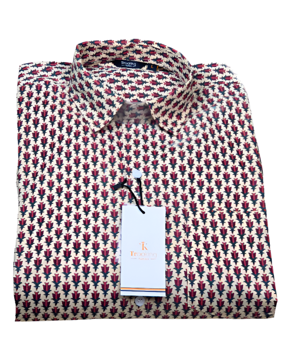 Cream Red Jaipuri Full Sleeve Printed Shirt for Men